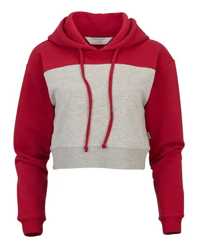 Boxercraft BW5404 Women's Cropped Fleece Hooded Sweatshirt in Brick Red/ Oxford Heather — blank hooded sweatshirt, front view