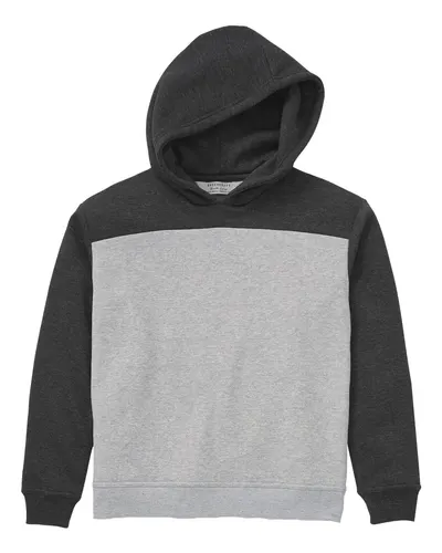 Boxercraft BY5404 Youth Colorblocked Hooded Sweatshirt in Charcoal Heather/ Oxford — blank hooded sweatshirt, front view