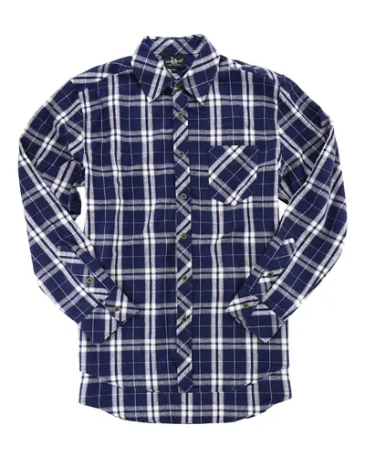 Boxercraft F50 Women's Flannel Shirt in Navy/ Silver — blank garment, front view