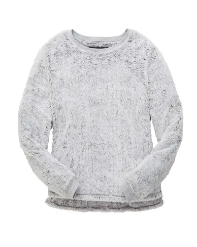 Boxercraft FZ03 Women's Fuzzy Crewneck Fleece in Frosty Grey — blank crewneck sweatshirt, front view