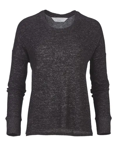 Boxercraft L06 Women's Cuddle Fleece Boxy Crewneck Pullover in Black Heather — blank crewneck sweatshirt, front view