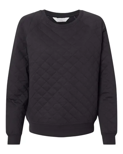 Boxercraft R08 Women's Quilted Crewneck Pullover in Black — blank crewneck sweatshirt, front view