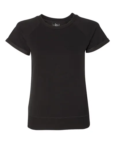 Boxercraft R32 Women's Sweetheart French Terry Pullover in Black — blank garment, front view