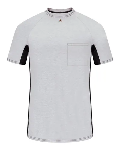 Bulwark MPS4 Men's FR Two-Tone Base Layer with Concealed Chest Pocket- EXCEL FR in Grey — blank garment, front view