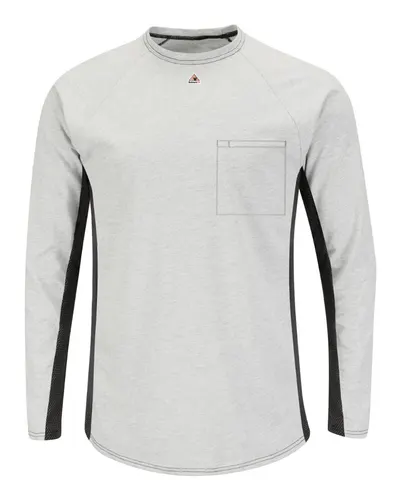 Bulwark MPS8 Men's Long Sleeve FR Two-Tone Base Layer with Concealed Chest Pocket - EXCEL FR in Grey — blank garment, front view