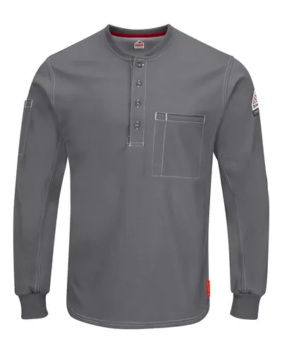 Bulwark QT40 Men's iQ Series® Plus Long Sleeve Henley in Charcoal — blank garment, front view