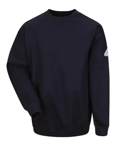 Bulwark SEC2 Men's Flame Resistant Crewneck Sweatshirt in Navy — blank crewneck sweatshirt, front view