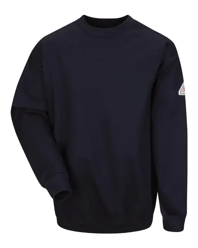 Bulwark SEC2T Men's Tall Flame Resistant Crewneck Sweatshirt in Navy — blank crewneck sweatshirt, front view