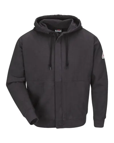 Bulwark SEH4 Men's Zip-Front Hooded Sweatshirt in Charcoal — blank hooded sweatshirt, front view