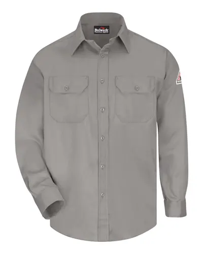 Bulwark SLU8T Men's Tall Uniform Shirt in Grey — blank garment, front view