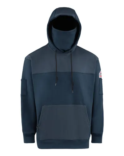 Bulwark SMM4 Men's Flame-Resistant Fleece Hooded Sweatshirt in Navy — blank hooded sweatshirt, front view