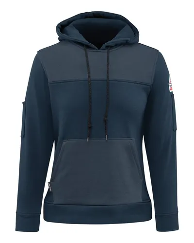 Bulwark SMM5 Women's Flame-Resistant Fleece Hooded Sweatshirt in Navy — blank hooded sweatshirt, front view
