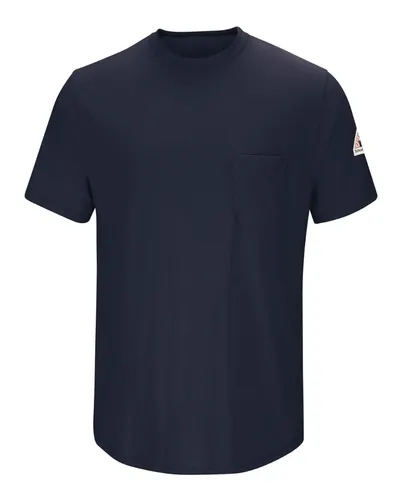 Bulwark SMT6 Men's FR Lightweight Pocket T-Shirt in Navy — blank t-shirt, front view