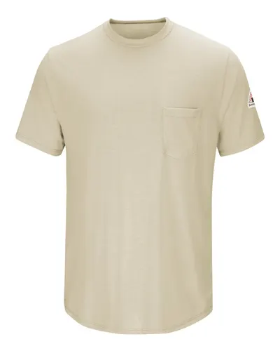 Bulwark SMT6T Men's Tall FR Lightweight Pocket T-Shirt in Khaki — blank t-shirt, front view