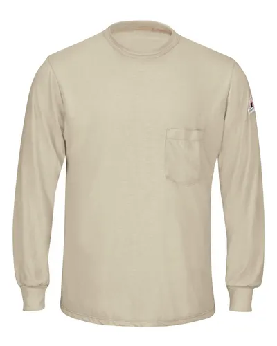 Bulwark SMT8 Men's Long Sleeve Lightweight T-Shirt in Khaki — blank long sleeve tee, front view