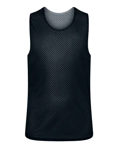 C2 Sport 5228 Youth Reversible Mesh Tank in Black/ White — blank tank top, front view