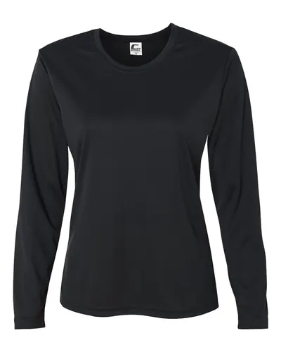 C2 Sport 5604 Women's Performance Long Sleeve T-Shirt in Black — blank long sleeve tee, front view