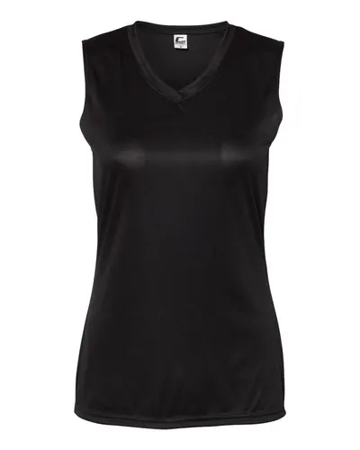 C2 Sport 5663 Women's Sleeveless V-Neck T-Shirt in Black — blank tank top, front view
