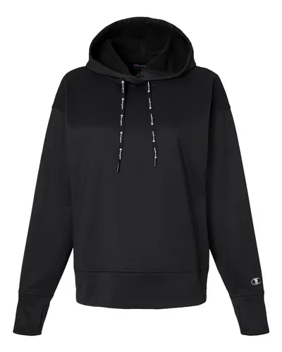 Champion CHP100 Women's Sport Hooded Sweatshirt in Black — blank hooded sweatshirt, front view