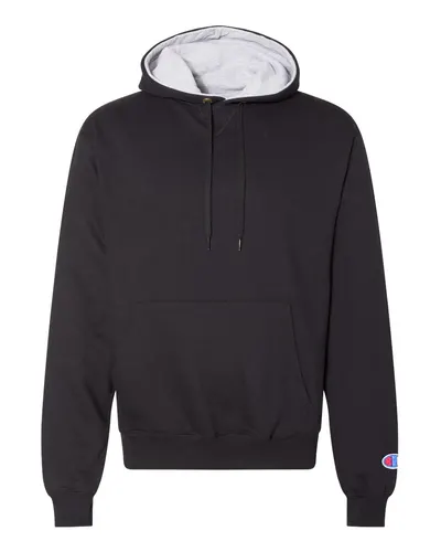 Champion S171 Unisex Cotton Max Hooded Sweatshirt in Black — blank hooded sweatshirt, front view