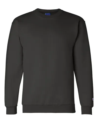 Champion S600 Unisex Powerblend® Crewneck Sweatshirt in Black — blank crewneck sweatshirt, front view