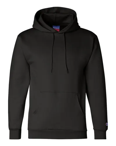 Champion S700 Unisex Powerblend® Hooded Sweatshirt in Black — blank hooded sweatshirt, front view