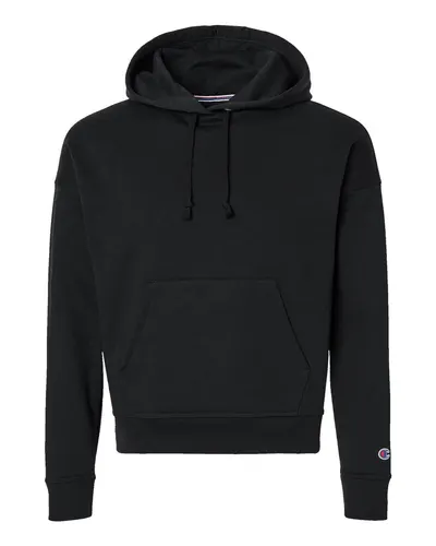 Champion S760 Women's Powerblend® Hooded Sweatshirt in Black — blank hooded sweatshirt, front view