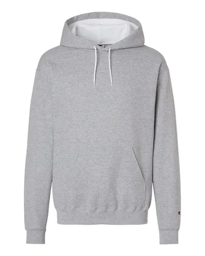 Champion S7CB0 Unisex Powerblend® Contrast Color Hooded Sweatshirt in Light Steel/ White — blank hooded sweatshirt, front view