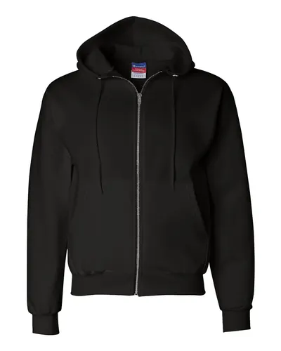Champion S800 Unisex Powerblend® Full-Zip Hooded Sweatshirt in Black — blank hooded sweatshirt, front view