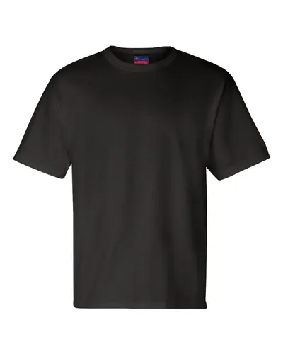 Champion T105 Unisex Heritage Jersey T-Shirt in Black — blank t-shirt, front view
