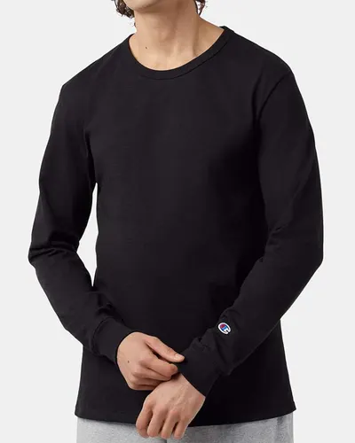 Champion T453 Unisex Heritage Jersey Long Sleeve T-Shirt in Black — blank long sleeve tee, front view