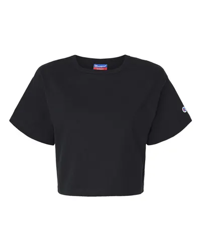 Champion T453W Women's Heritage Jersey Crop T-Shirt in Black — blank t-shirt, front view