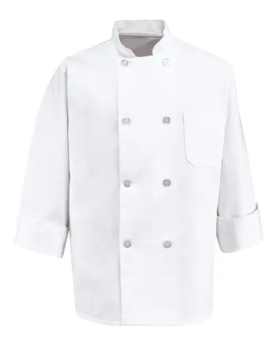 Chef Designs 0403 Eight Pearl Button Chef Coat in White — blank jacket, front view