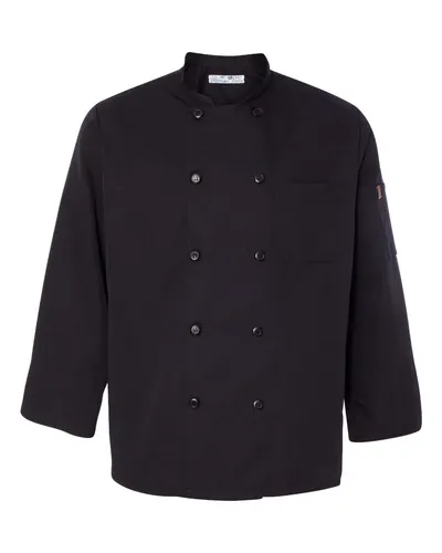 Chef Designs 0425 Ten Pearl Button Black Chef Coat in Black — blank jacket, front view