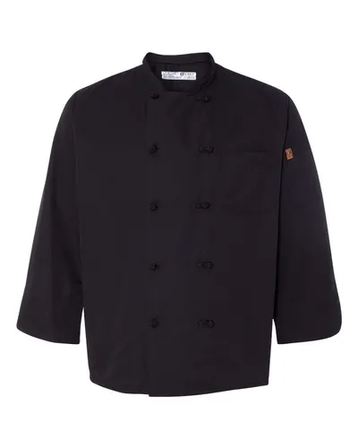Chef Designs 0427 Black Knot Button Chef Coat in Black — blank jacket, front view