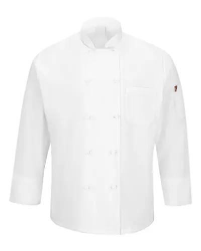 Chef Designs 044X Mimix™ Ten Knot Button Chef Coat with OilBlok in White — blank jacket, front view