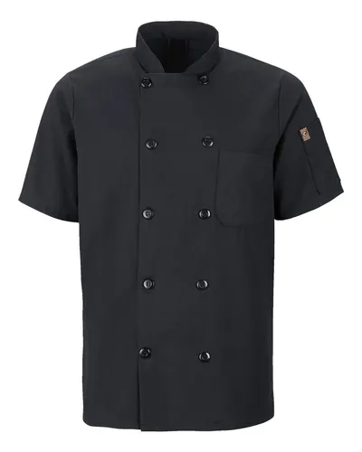 Chef Designs 046X Mimix™ Short Sleeve Chef Coat with OilBlok in Black — blank jacket, front view