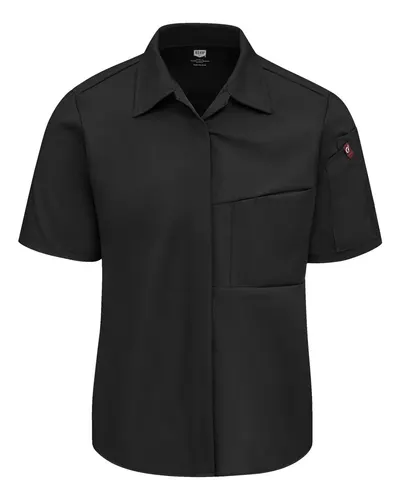 Chef Designs 501W Women's Poplin Airflow Cook Shirt with OilBlok in Black — blank garment, front view