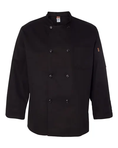Chef Designs KT76 Black Traditional Chef Coat in Black — blank jacket, front view