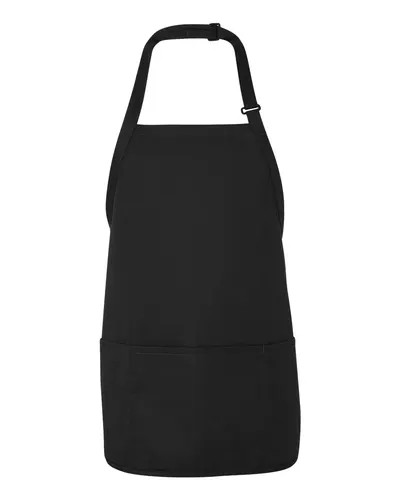 Chef Designs TT32 Short Premium Bib Apron in Black — blank garment, front view