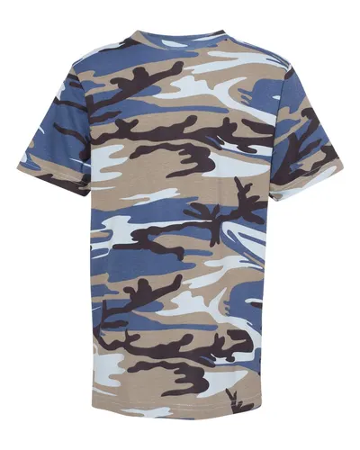 Code Five 2207 Youth Camouflage T-Shirt in Blue Woodland — blank t-shirt, front view