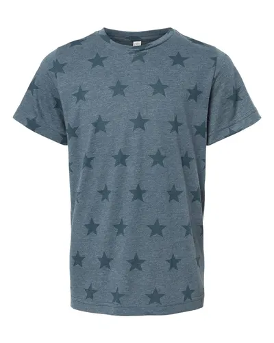 Code Five 2229 Youth Star Print Tee in Denim Star — blank t-shirt, front view
