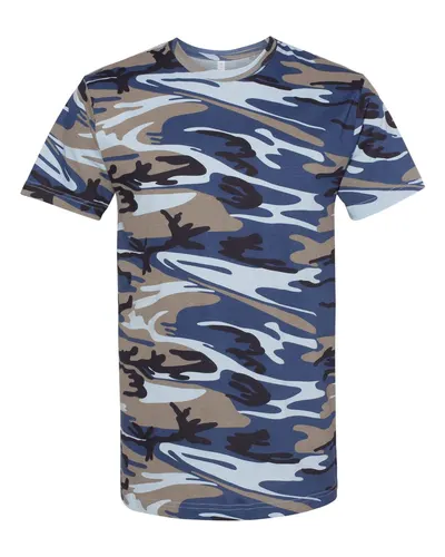Code Five 3907 Unisex Camo Tee in Blue Woodland — blank t-shirt, front view