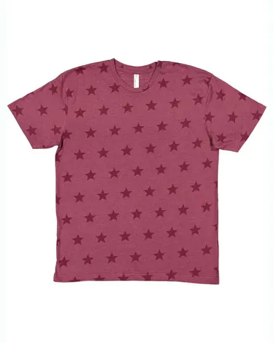 Code Five 3929 Unisex Star Print Tee in Burgundy Star — blank t-shirt, front view
