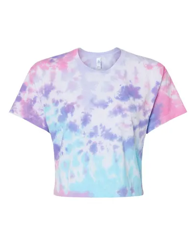 Colortone 1050 Women's Tie-Dyed Crop T-Shirt in Cotton Candy — blank t-shirt, front view
