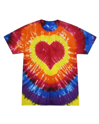 Colortone 1150Y Youth Shapes Tie-Dyed T-Shirt in Multicolor Heart — blank t-shirt, front view