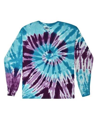 Colortone 2000Y Youth Tie-Dyed Long Sleeve T-Shirt in Barbados — blank long sleeve tee, front view