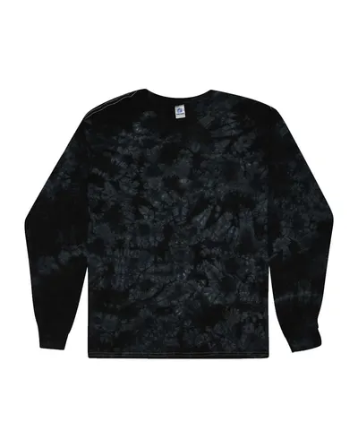 Colortone 2390 Unisex Crystal Wash Long Sleeve T-Shirt in Crystal Black — blank long sleeve tee, front view