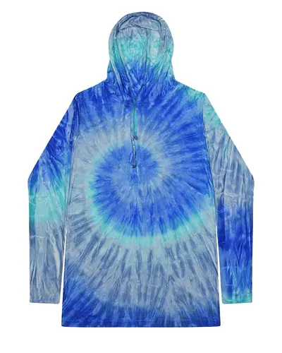 Colortone 2777 Unisex Tie-Dyed Hooded Long Sleeve T-Shirt in Blue Jerry — blank hooded sweatshirt, front view