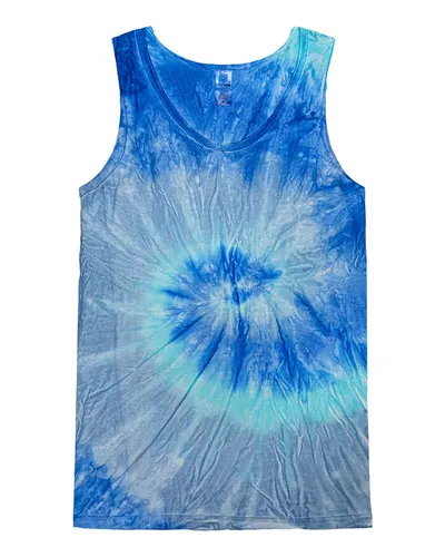 Colortone 3500 Unisex Tie-Dyed Tank Top in Blue Jerry — blank tank top, front view